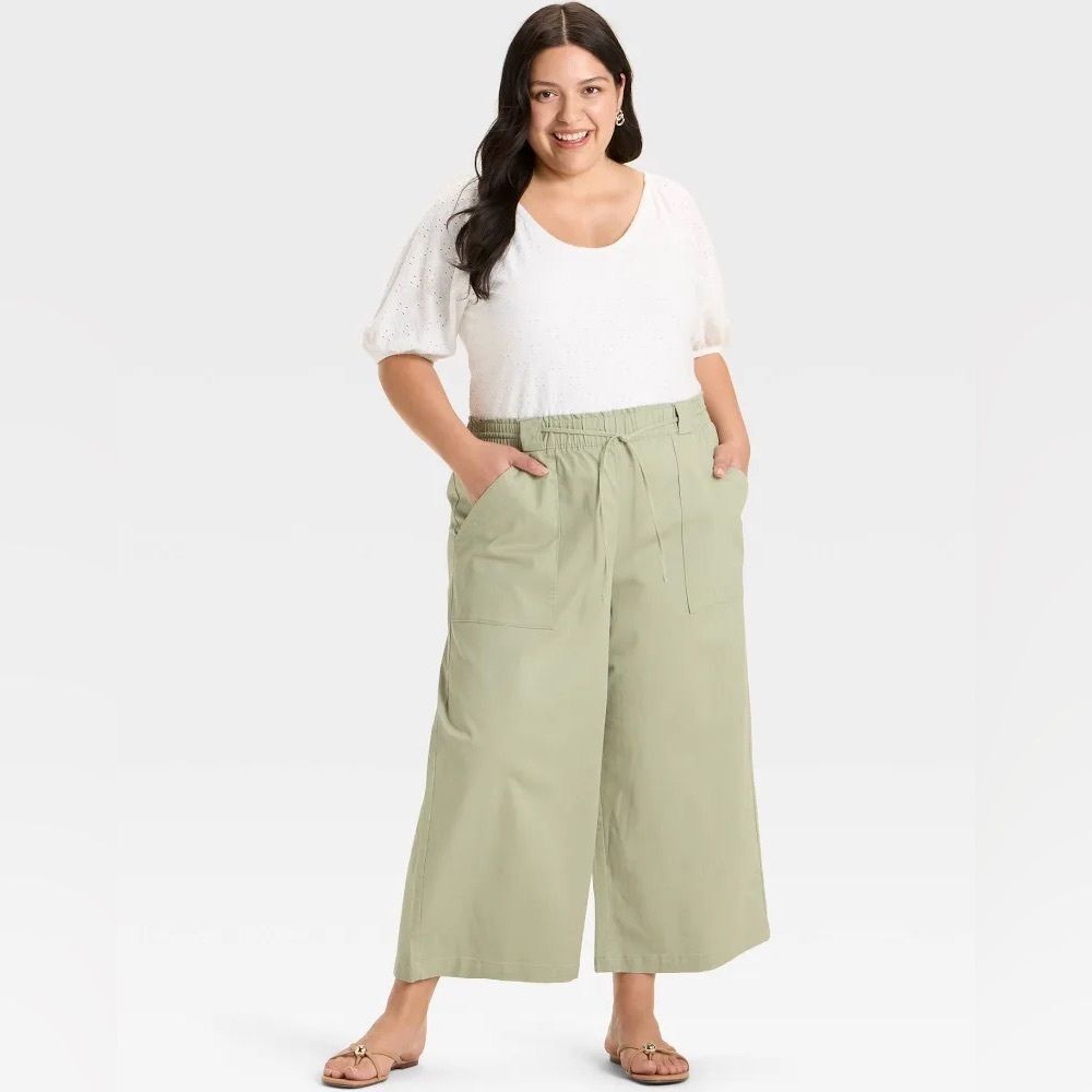 Ava & Viv Wide-Leg Pants Women’s 3X Green Cotton